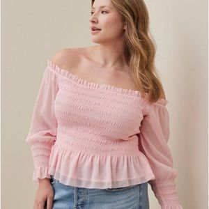 Torrid Crinkle Chiffon Smocked Waist Off-Shoulder Crop Top